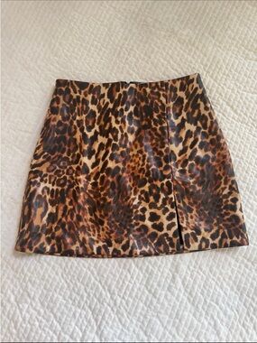 Anthropologie Maeve leopard tiger print Faux Leather Side Slit Micro Mini Skirt